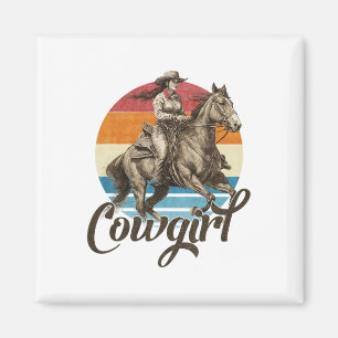 Vintage Retro Rodeo Cowgirl Magnet