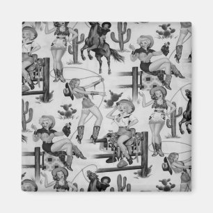 Vintage Retro Rodeo Cowgirls Fridge Magnet