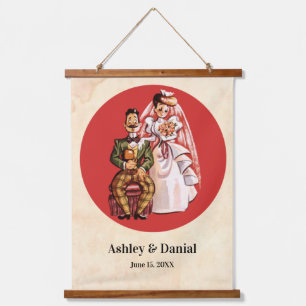 Vintage Retro Romantic Bride And Groom Old Wedding Hanging Tapestry
