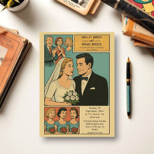 Vintage Retro Romantic Bride Groom Comic Wedding Acrylic Invitations