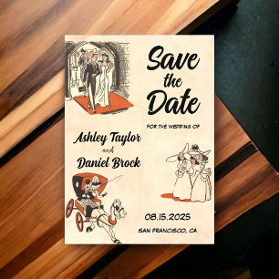 Vintage Retro Romantic Comic Wedding Save the Date Acrylic Invitations