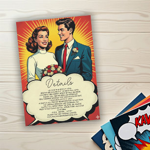 Vintage Retro Romantic Couple Comic Style Wedding Enclosure Card