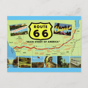 Vintage Retro Route 66 Map Postcard