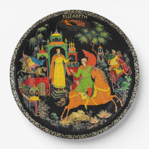 Vintage Retro Russian Fairy Tale Fantasy Colorful Paper Plate