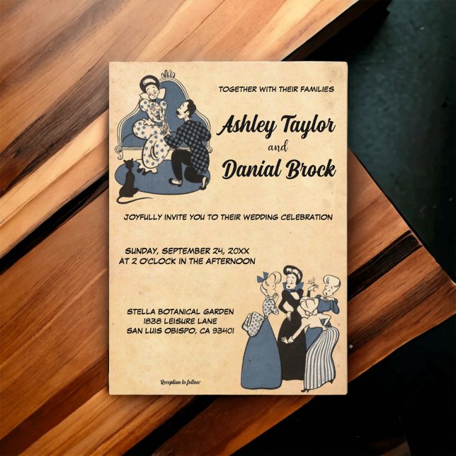 Vintage Retro Rustic Comic Book Romantic Wedding Invitation (Creator Uploaded)