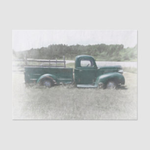 Vintage Retro Rustic Green Country Farm Truck Tissue Paper