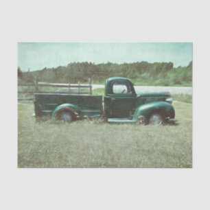 Vintage Retro Rustic Green Country Pick Up Truck Tissue Paper