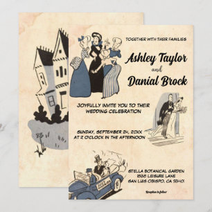 Vintage Retro Rustic Modern Comic Stylish Wedding Invitation