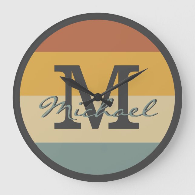 Vintage retro rustic name initials personalized  large clock (Front)