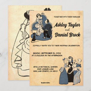 Vintage Retro Rustic Old Stylish Romantic Wedding Invitation