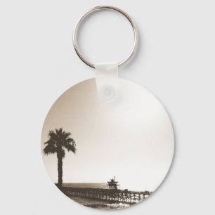 vintage retro san clemente pier california sepia keychain
