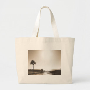 vintage retro san clemente pier california sepia large tote bag