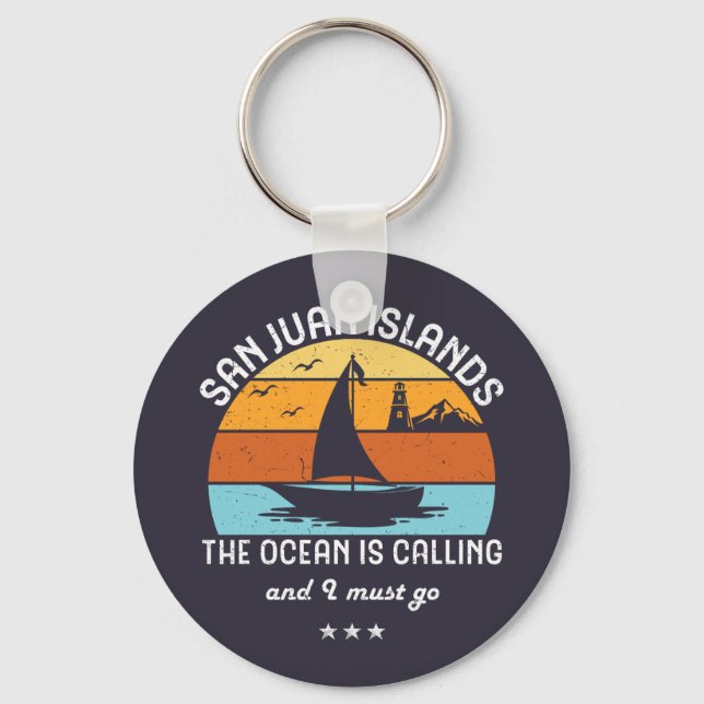 Vintage Retro San Juan Islands Sailing Keychain (Front)