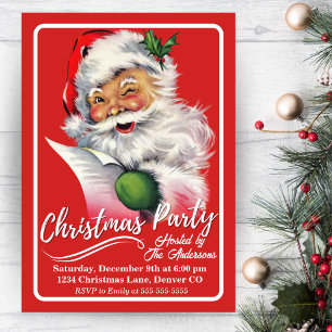 Vintage Retro Santa Checking His List Christmas Invitation