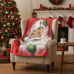 Vintage Retro Santa Checking His List Fleece Blanket