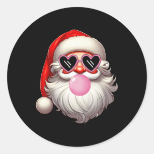 Vintage Retro Santa Christmas Bubble Gum Pink Sung Classic Round Sticker