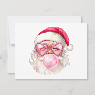 Vintage Retro Santa Christmas Bubble Gum Pink Sung Holiday Card