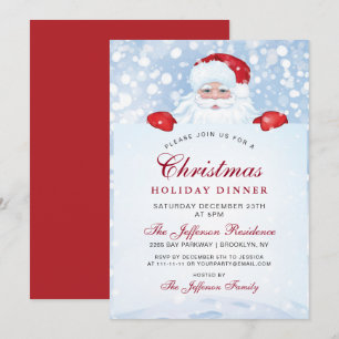 Vintage Retro Santa Claus Christmas Holiday Dinner Invitation