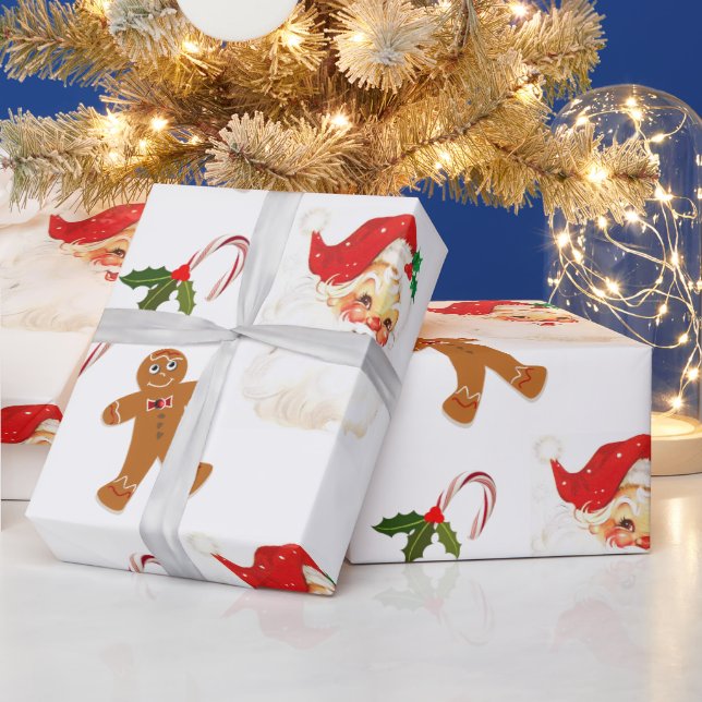Vintage Retro Santa Claus Christmas Pattern  Wrapping Paper (Holidays)