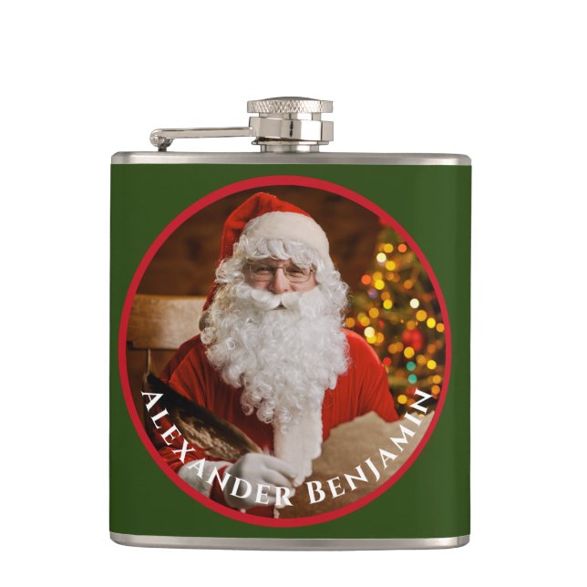 Vintage Retro Santa Claus Christmas Personalize Hip Flask (Front)