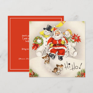 Vintage Retro Santa Claus Snowman Cute Puppies 