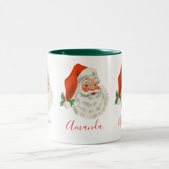 Vintage Retro Santa Claus Two-Tone Coffee Mug (Center)