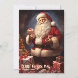 Vintage retro Santa Claus with Christmas presents Holiday Card