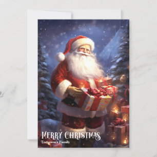 Vintage retro Santa Claus with Christmas presents Holiday Card