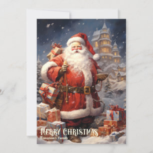 Vintage retro Santa Claus with Christmas presents Holiday Card