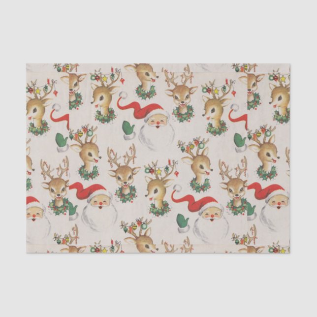 Vintage Retro Santa Deer Design Tissue Paper (Front)