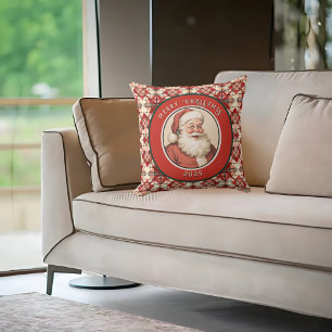 Vintage Retro Santa Holiday Pattern Throw Pillow