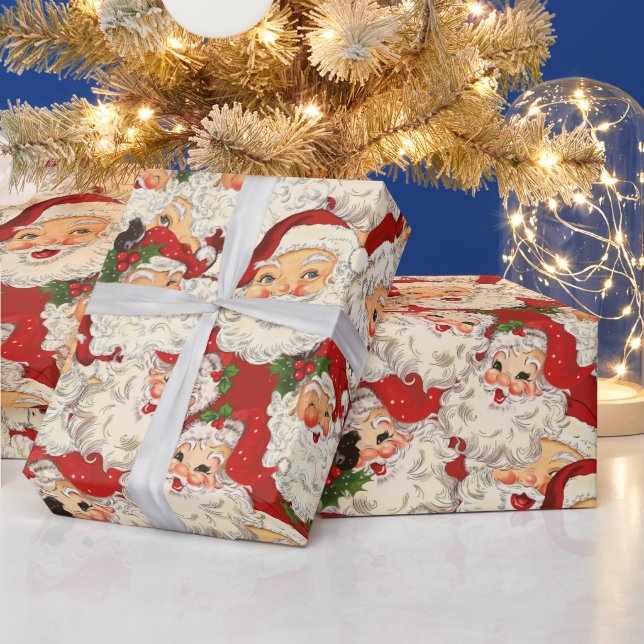 Vintage Retro Santa Mini Red Christmas  Wrapping Paper (Holidays)
