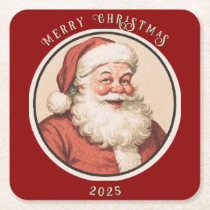 Vintage Retro Santa Square Paper Coaster
