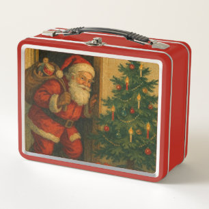 Vintage/retro Santa visiting at Christmas Metal Lunch Box