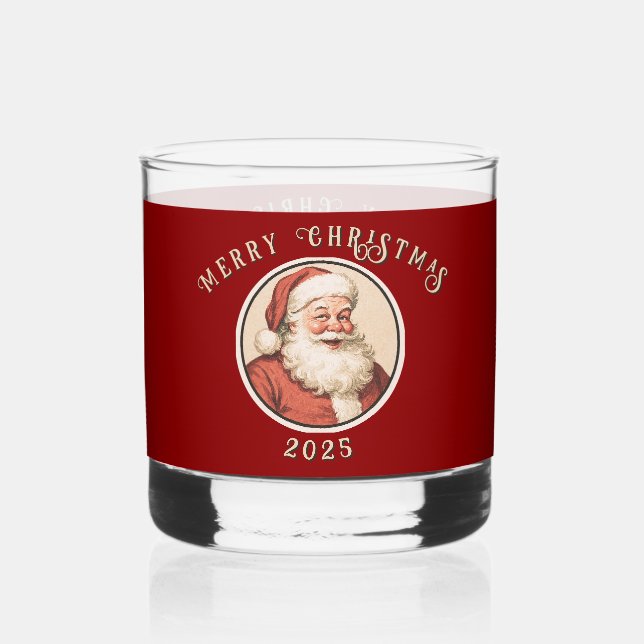 Vintage Retro Santa  Whiskey Glass (Front)