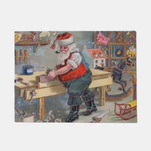 Vintage Retro Santa's Christmas Toy Workshop Doormat