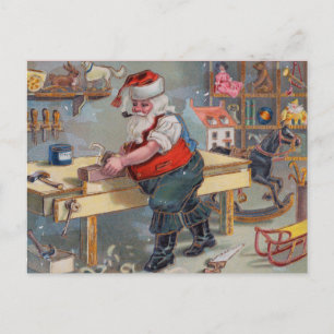 Vintage Retro Santa's Christmas Toy Workshop Postcard