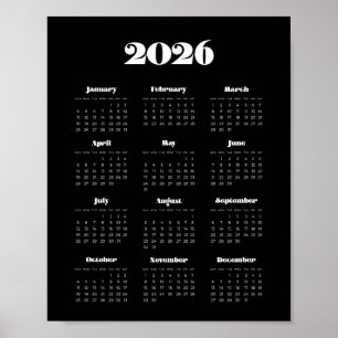Vintage retro script 2026 Black Calendar Poster