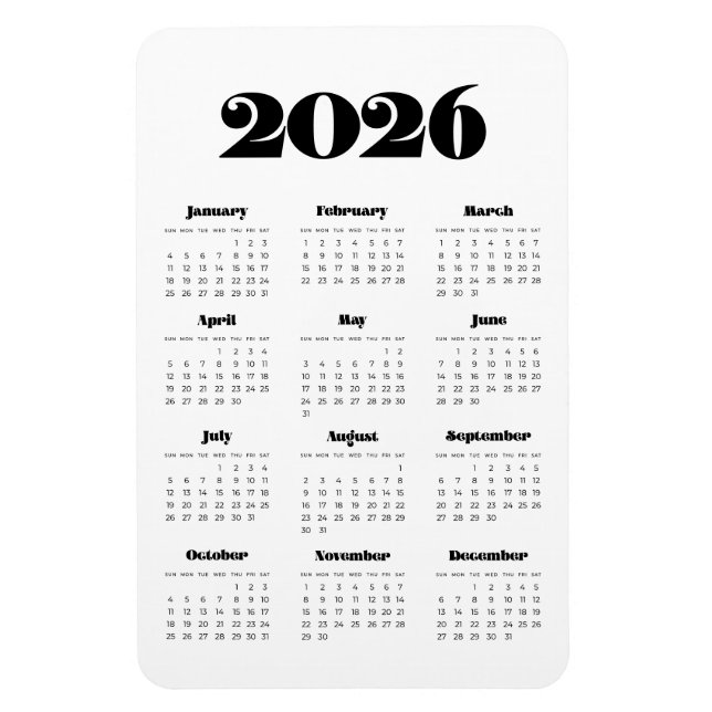 Vintage retro script 2026 calendar magnet (Vertical)