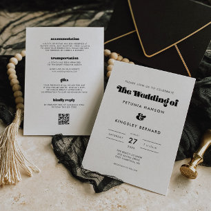 Vintage Retro Script All in One Wedding Invitation