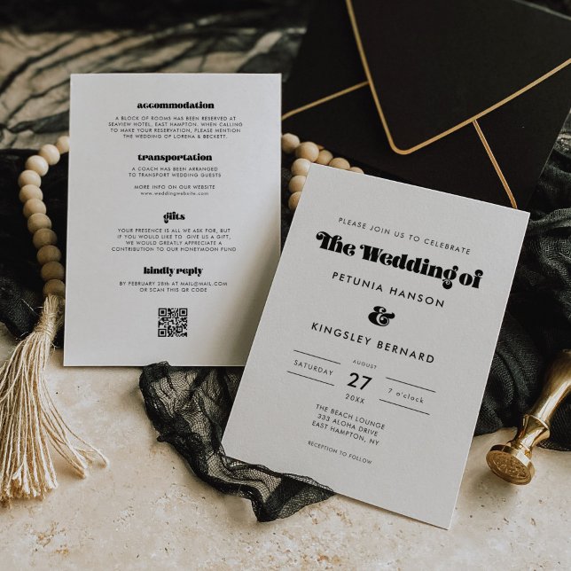 Vintage Retro Script All in One Wedding Invitation (Creator Uploaded)