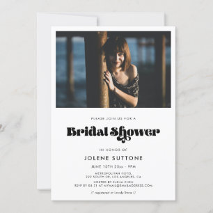 Vintage retro script bridal shower photo invitation
