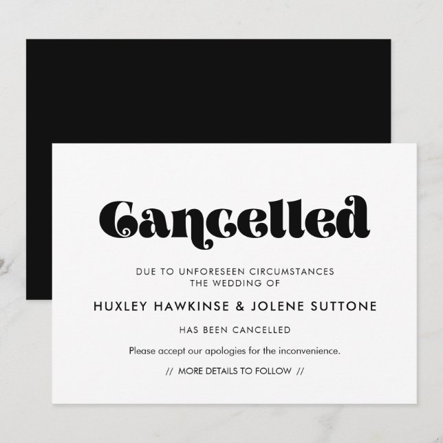 Vintage retro script Cancelled event announcement (Front/Back)