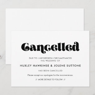 Vintage retro script Cancelled event announcement