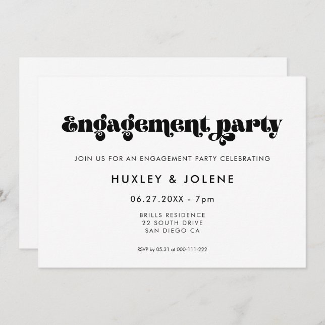 Vintage retro script engagement party invitation (Front/Back)