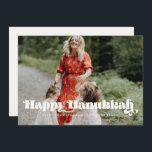 Vintage retro script Happy Hanukkah photo Holiday Card<br><div class="desc">Happy Hanukkah card! A modern typography for this winter Holiday photo cards collection. To customize with your favourite family picture. You can also easily change the colour of the font or the background to your liking.</div>