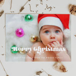 Vintage retro script Merry Christmas photo Holiday Card<br><div class="desc">Merry Christmas card! A modern typography for this winter Holiday photo cards collection. To customize with your favourite family picture. You can also easily change the colour of the font or the background to your liking.</div>
