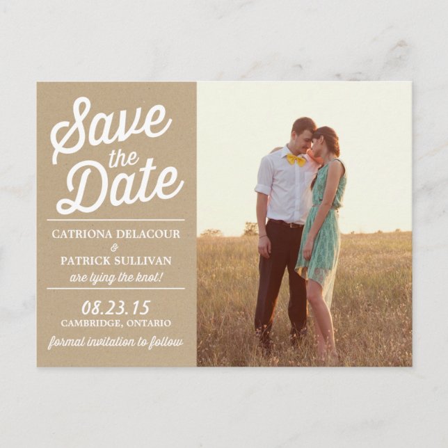 Vintage Retro Script Photo Save the Date Postcard (Front)