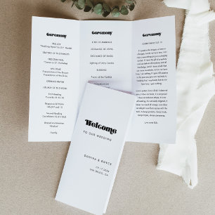 Vintage Retro Script Trifold Wedding Program