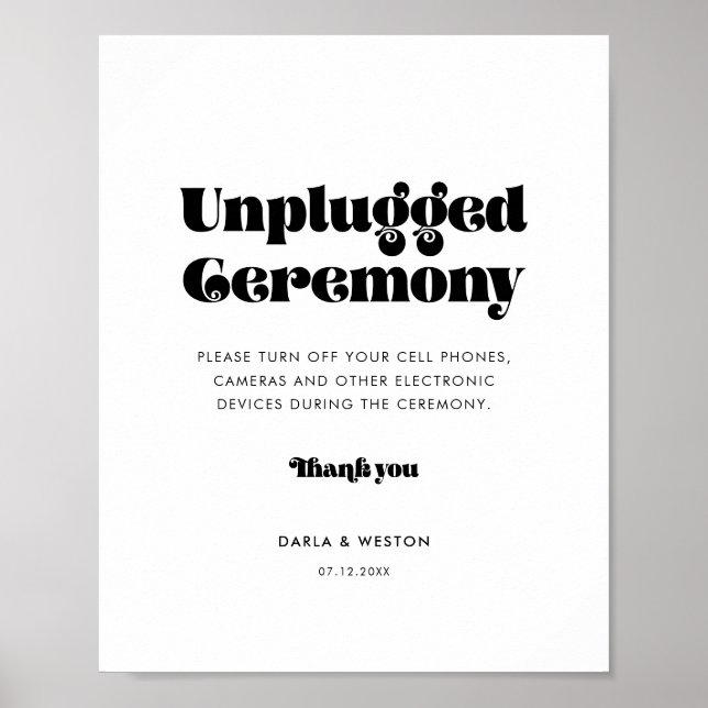 Vintage retro script Unplugged wedding ceremony Poster (Front)